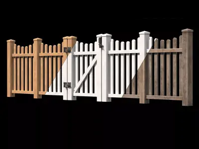 Wooden Fence set PBR 10 Low-poly 3D model