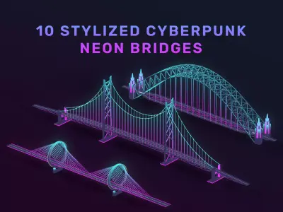 Neon Bridges Low-poly 3D model