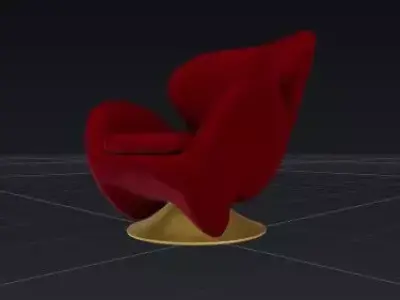 Elegant Velvet Armchair with Gold Base 3D model