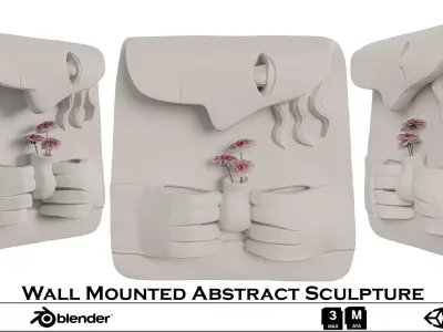 Wall Mounted Abstract Sculpture - Minimalist Stone Figure Low-poly 3D model