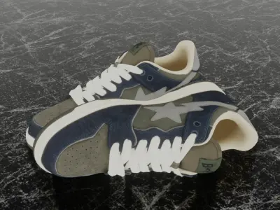BAPE SK8 STA LOW - NAVY - KHAKI 3D SHOES Low-poly 3D model