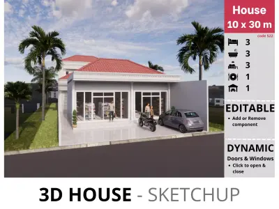 House 10x30m code 522 - Sketchup 3D model 3D model 3D model