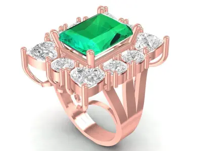 Luxury Emerald Cut Halo Ring for Women  3542 3D print model