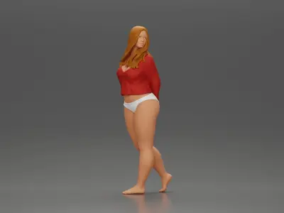 sexy girl in bikini and shirt walking and posing 3D print model