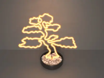 Bonsai 2 - Neon Sign in a Pot 3D model