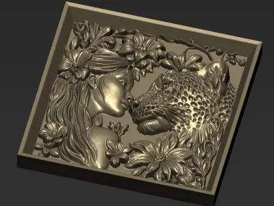 Leopard Head and A Girl A12 3D print model