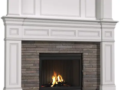 Fireplace modern ArtDeco with masonry 3D model