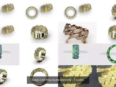 Cuban Link Ring double diamonds 3D Model Pack