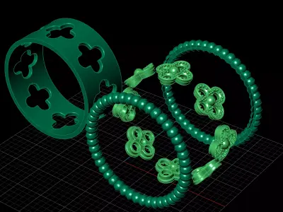 Perlee Clovers Rings Style All Sizes Collection Separate 3D print model