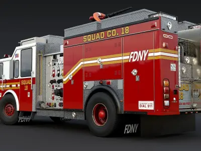 Fire Truck FDNY Squad with Interior Low-poly 3D model