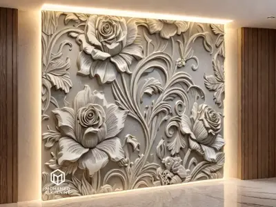 modern rose panel wall decor set relief stl mural CNC 297 3D model