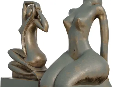 Abstract Bronze Female Figure Sculpture Low-poly 3D model