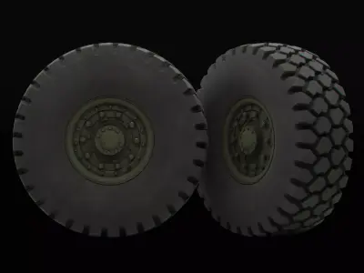 Military wheels with LODs Low-poly 3D model