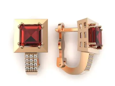G0152 rhodium plated rose gold garnet and diamond earrings 3D print model