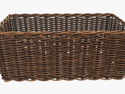 Wicker basket rectangular 01 dark brown 3D model