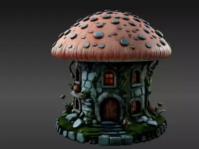 Mushroom Two 3D Model Pack Whimsical Fantasy House Print-Ready 3D model