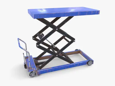 Scissor Lift Table Blue Low-poly 3D model