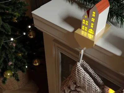 Cristmas fireplace with stockings 3D model