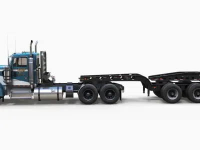 Kenworth W900L lowboy semitruck Low-poly 3D model