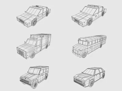 Cartoon Cars Low-poly 3D model