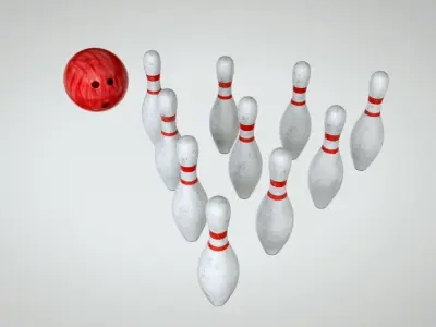 Bowling ball is about to hit pins Low-poly 3D model