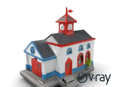 Cartoon School Building with Bell Tower model pack Low-poly 3D model