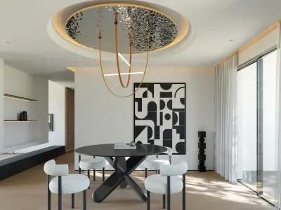 Modern Minimalist Living and Dining Room 3D Interior Scene 3D model