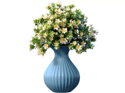 A bouquet flowers in  modern decorative ceramic Ribbed Blue vase 3D model