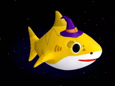 Rigged Cartoon Shark Character Monster Baby Shark Low-poly 3D model