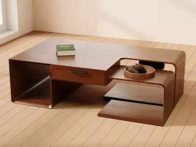 Modern Wooden Coffee Table Set 3D Model Collection