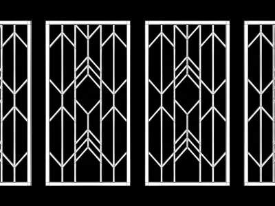 Decorative gold plaster partition screen with geometric pattern 3D model