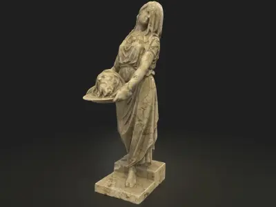Statue woman with head in a plate Low-poly 3D model