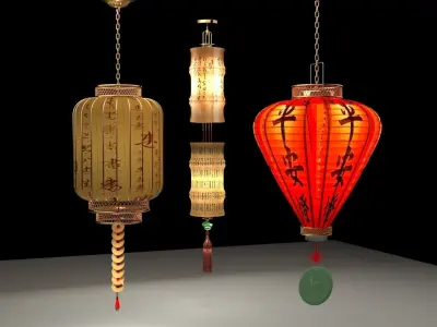 Chinese red lantern 3D model 43