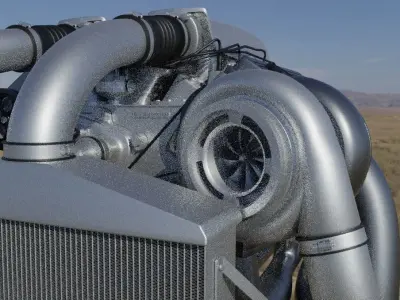 Twin Turbo V8 Engine Free 3D model