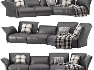 Flower Designed Luxury Calf Leather Sofa 3D model