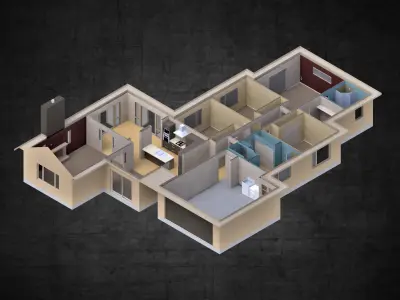 Modern residential 4 bedroom house contemporary house Low-poly 3D model