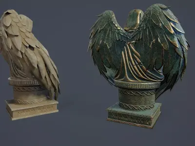 Monk Angel Statue PBR v2 Low-poly 3D model