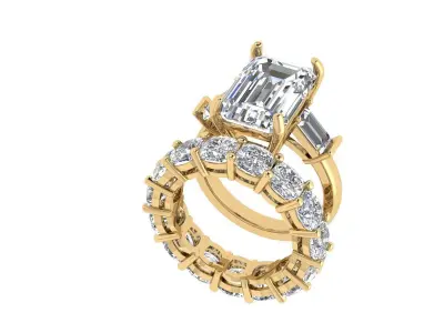 3-stone Emerald With Cushion Band Ring 3D print model