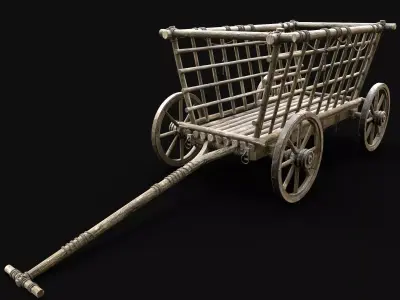 CART HAY WAGON HORSE CAR CARGO TRANSPORT WOODEN MEDIEVAL Low-poly 3D model