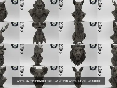 Animal 3D Printing Mega Pack - 92 Different Animal Stl Obj 3D Model Collection