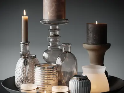 Candles Set glass vases and candle holders 3D model