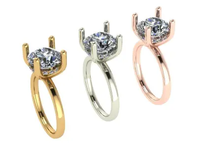 Solitaire hidden halo style diamond ring 3D print model