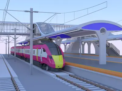 Station with Azuma train II 3D model