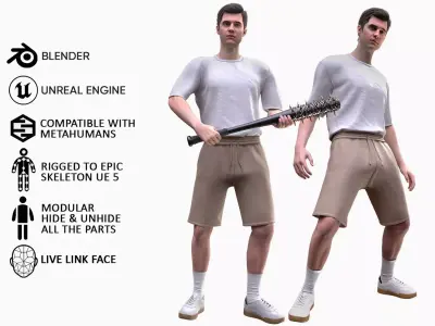 Man in Summer Outfit 14 - Modular - Rigged - Animated Low-poly 3D model