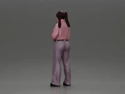 Chola girl with pigtails standing in jacket and flared pants 3D print model