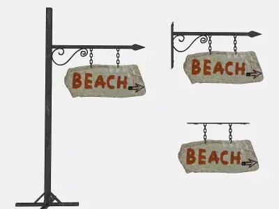 old stone beach sign 02 3D model Low-poly 3D model