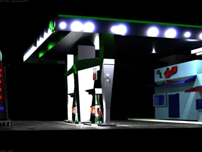 Basic Gas Station With Two Market  Low-poly 3D model