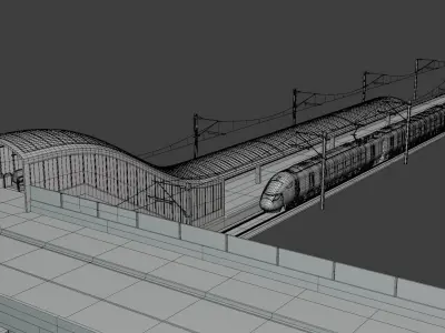 Station with Azuma train III 3D model