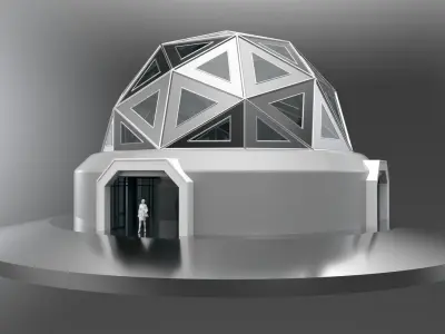 Geodesic Dome Structure Wireframe with Glass and Base Entry V2 3D model