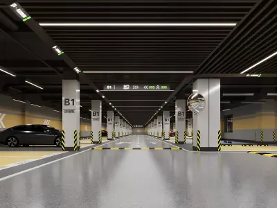 Underground Parking Garage Low-poly 3D model